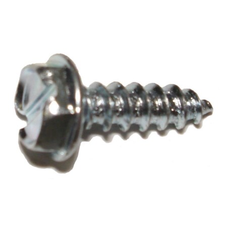 Sheet Metal Screw, #7 X 1/2 In, Zinc Plated Steel Hex Head Slotted Drive, 100 PK